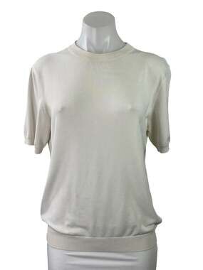 Sandro Women's Off White Knit Crew Neck Short Sleeve Pullover Sweater Top Size M